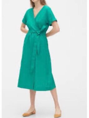 GAP Teal Green Wrap Midi Apron Dress with Waist Tie